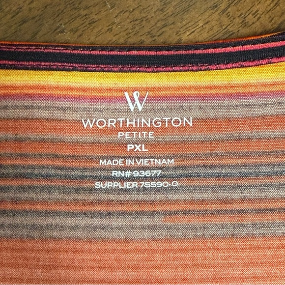 Worthington Petite PXL Orange Black Striped Career Blouse Stretch Top - Picture 7 of 9